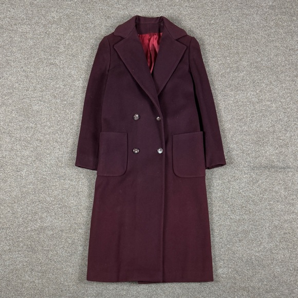 images Jackets & Blazers - Vintage Burgundy Red Wool Long Double Breasted Tailored Overcoat Women’s 6 USA